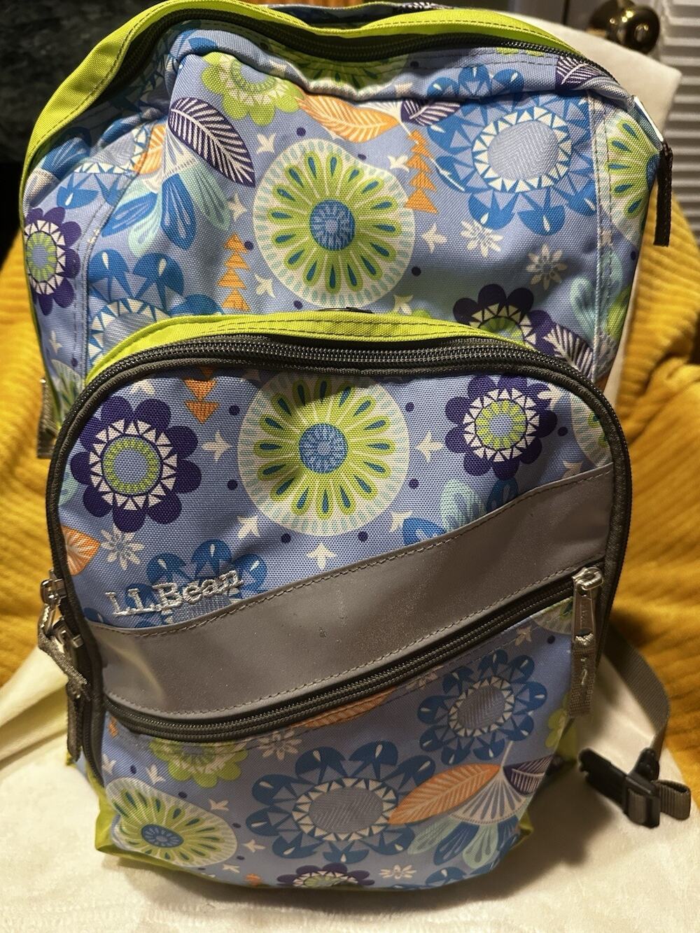 L.L.Bean Deluxe Book Pack Backpack Blue Teal Green Paisley Floral School Girls